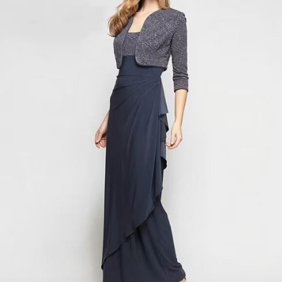 ALEX EVENING Sleeveless Gown With Glitter Jacket. - Picture 1 of 5
